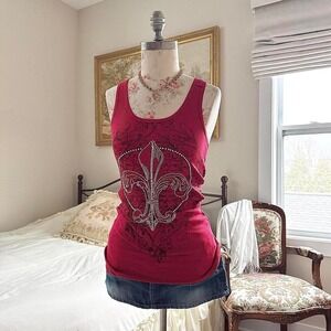 Y2K zona libre red fleur de lis rhinestone tank top size L